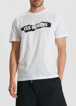 Белая футболка Les Hommes с брендовым принтом, фото